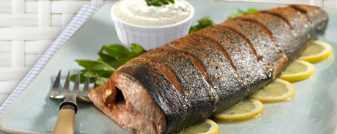 Juicy pink salmon baked in the oven